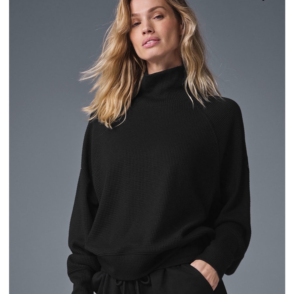 ALO Yoga Black Cowl Turtleneck Sweater Cozy Knit